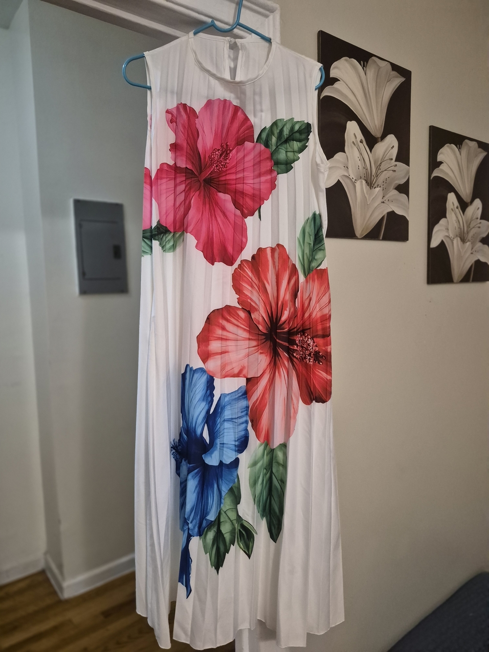 SHEIN White Maxi Dress with Pink, Red and Blue Floral Print
